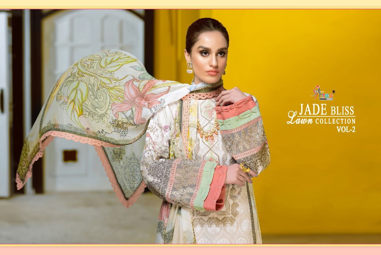 shree fab jade bliss lawn collection vol 2 lawn cotton innovative look salwar suit with chiffon dupatta catalog