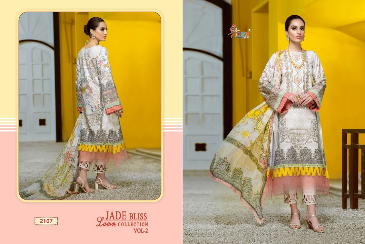 shree fab jade bliss lawn collection vol 2 lawn cotton innovative look salwar suit with chiffon dupatta catalog