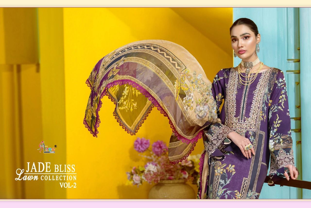 shree fab jade bliss lawn collection vol 2 lawn cotton innovative look salwar suit with chiffon dupatta catalog