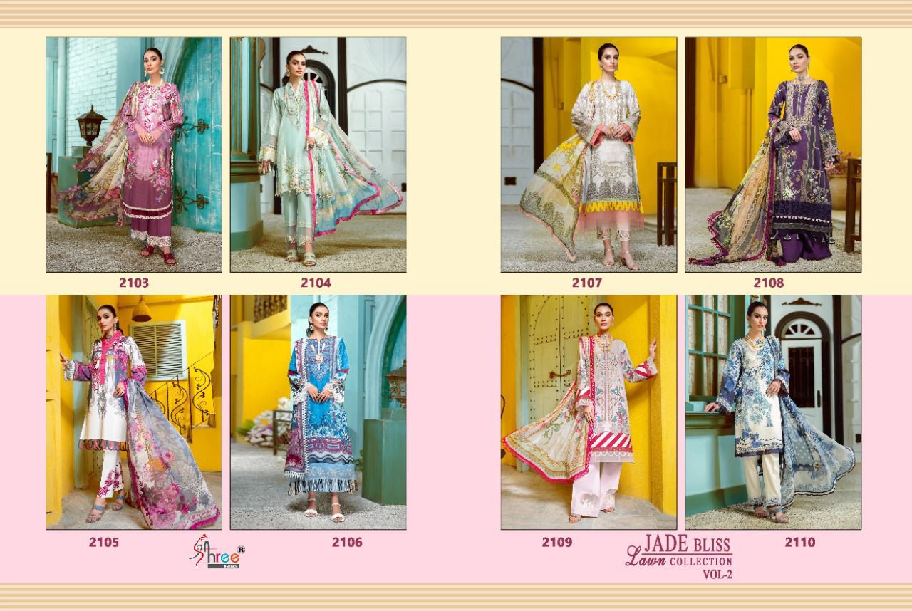 shree fab jade bliss lawn collection vol 2 lawn cotton innovative look salwar suit with chiffon dupatta catalog