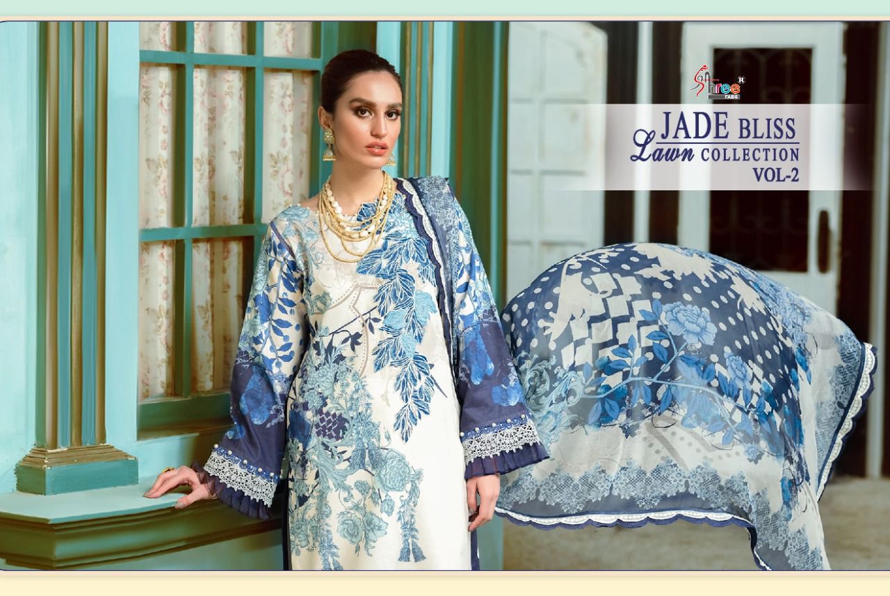 shree fab jade bliss lawn collection vol 2 lawn cotton innovative look salwar suit with chiffon dupatta catalog