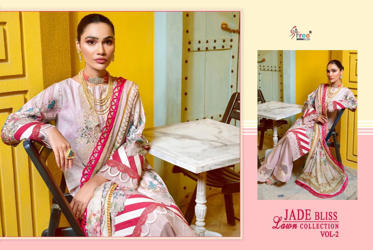 shree fab jade bliss lawn collection vol 2 lawn cotton innovative look salwar suit with chiffon dupatta catalog