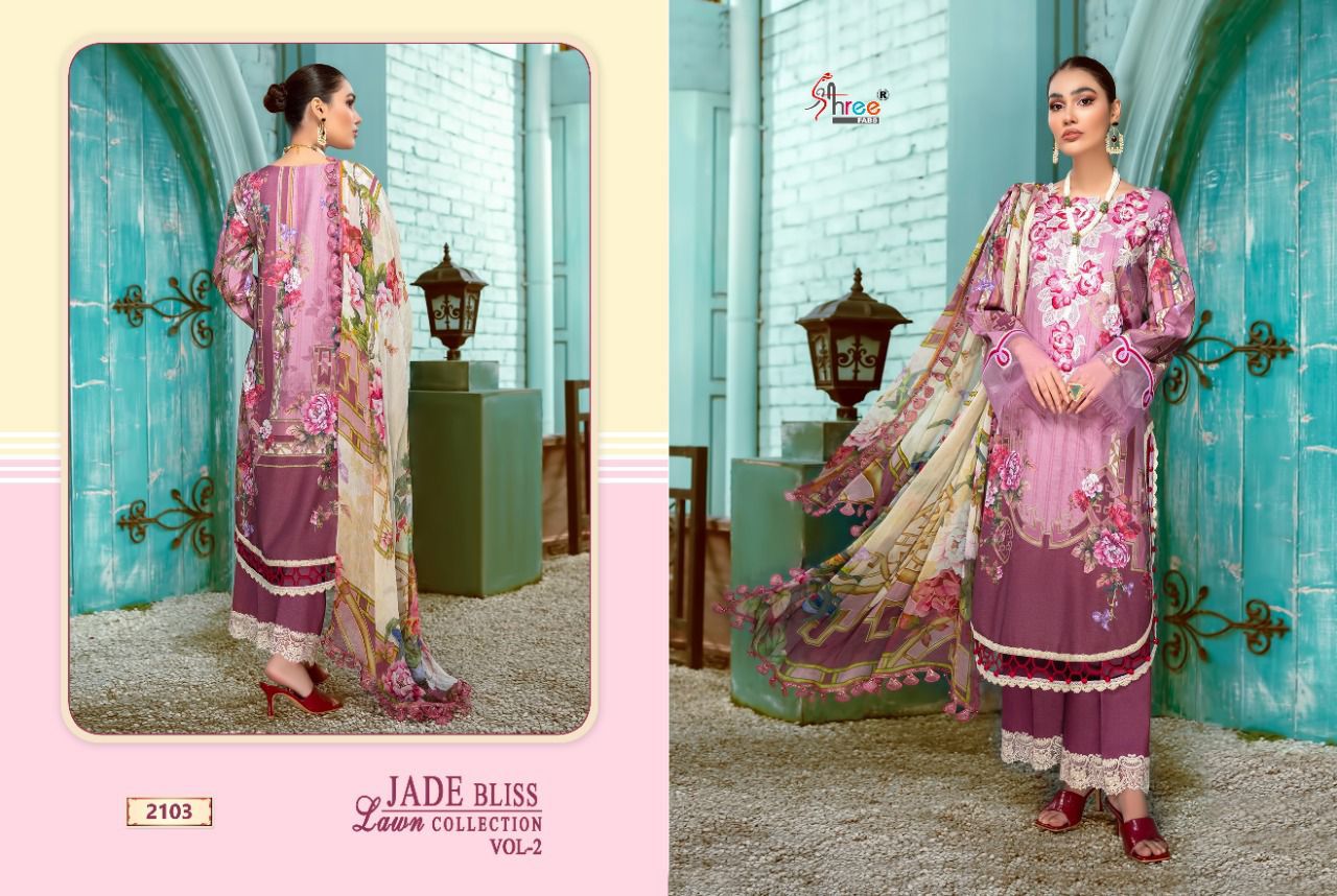 shree fab jade bliss lawn collection vol 2 lawn cotton innovative look salwar suit with chiffon dupatta catalog