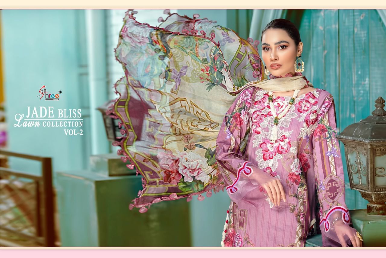 shree fab jade bliss lawn collection vol 2 lawn cotton innovative look salwar suit with chiffon dupatta catalog