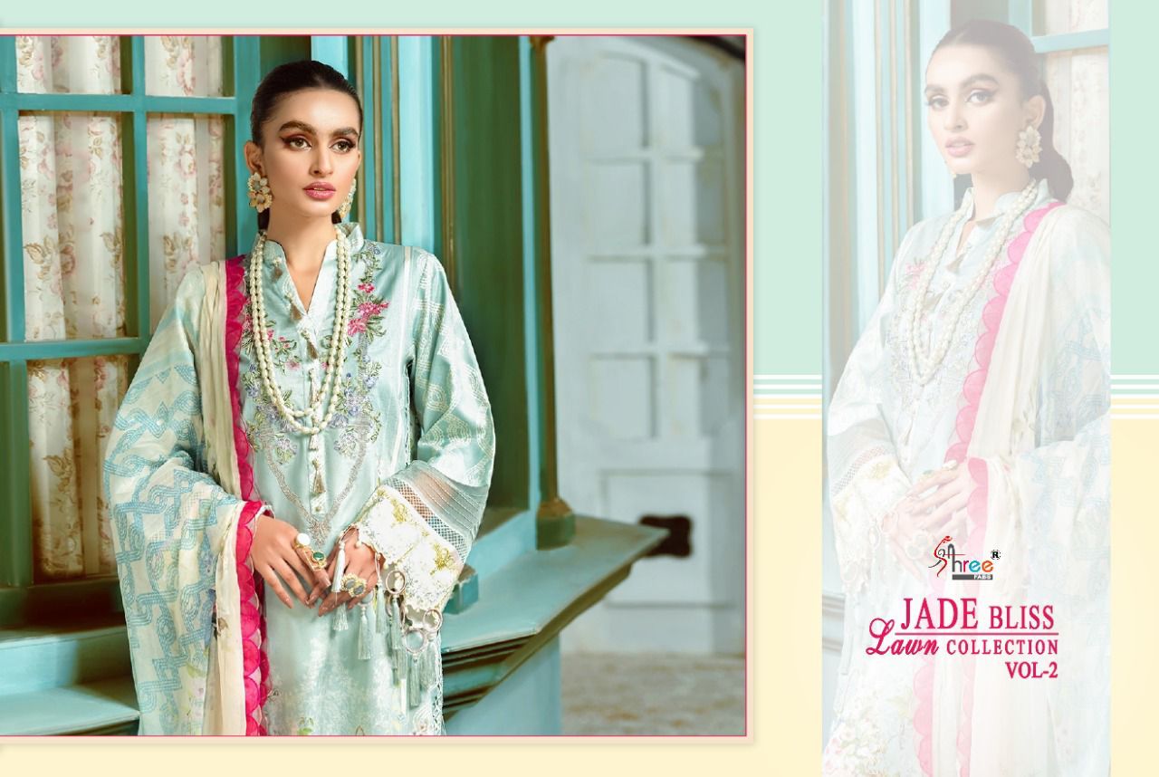 shree fab jade bliss lawn collection vol 2 lawn cotton innovative look salwar suit with chiffon dupatta catalog