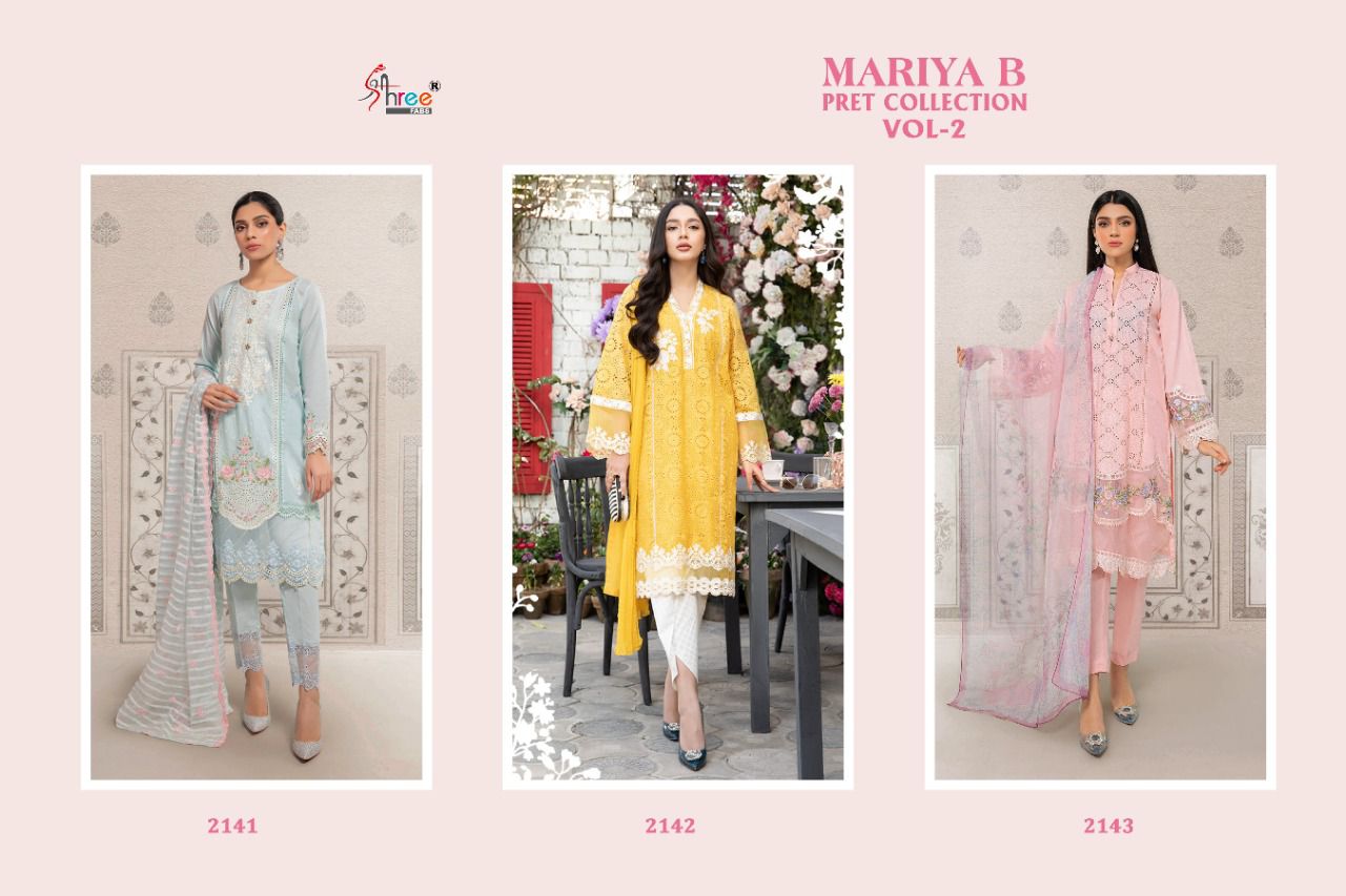 shree fab maria b pret collction vol  02 cotton astonishing salwar suit catalog