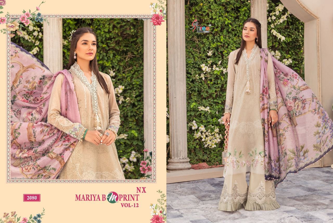 shree fab mariab m print vol 12 nx  cotton elegant salwar suit with siffon dupatta catalog