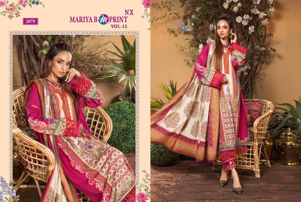 shree fab mariab m print vol 12 nx  cotton elegant salwar suit with siffon dupatta catalog