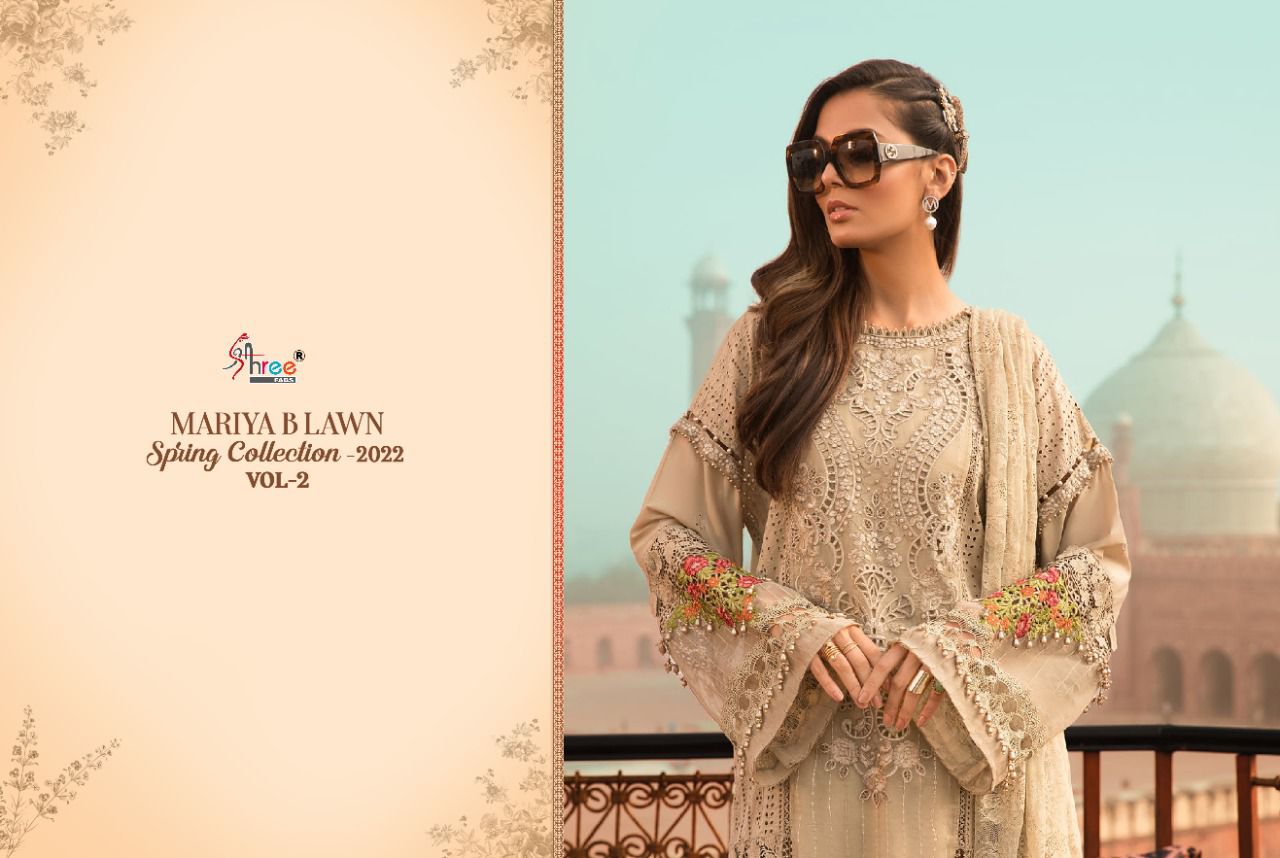 shree fab mariya b lawan  spring 2022 vol 02 cotton authentic fabric salwar suit with cotton dupatta catalog