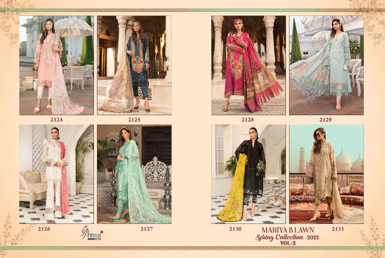 shree fab mariya b lawan  spring 2022 vol 02 cotton authentic fabric salwar suit with cotton dupatta catalog