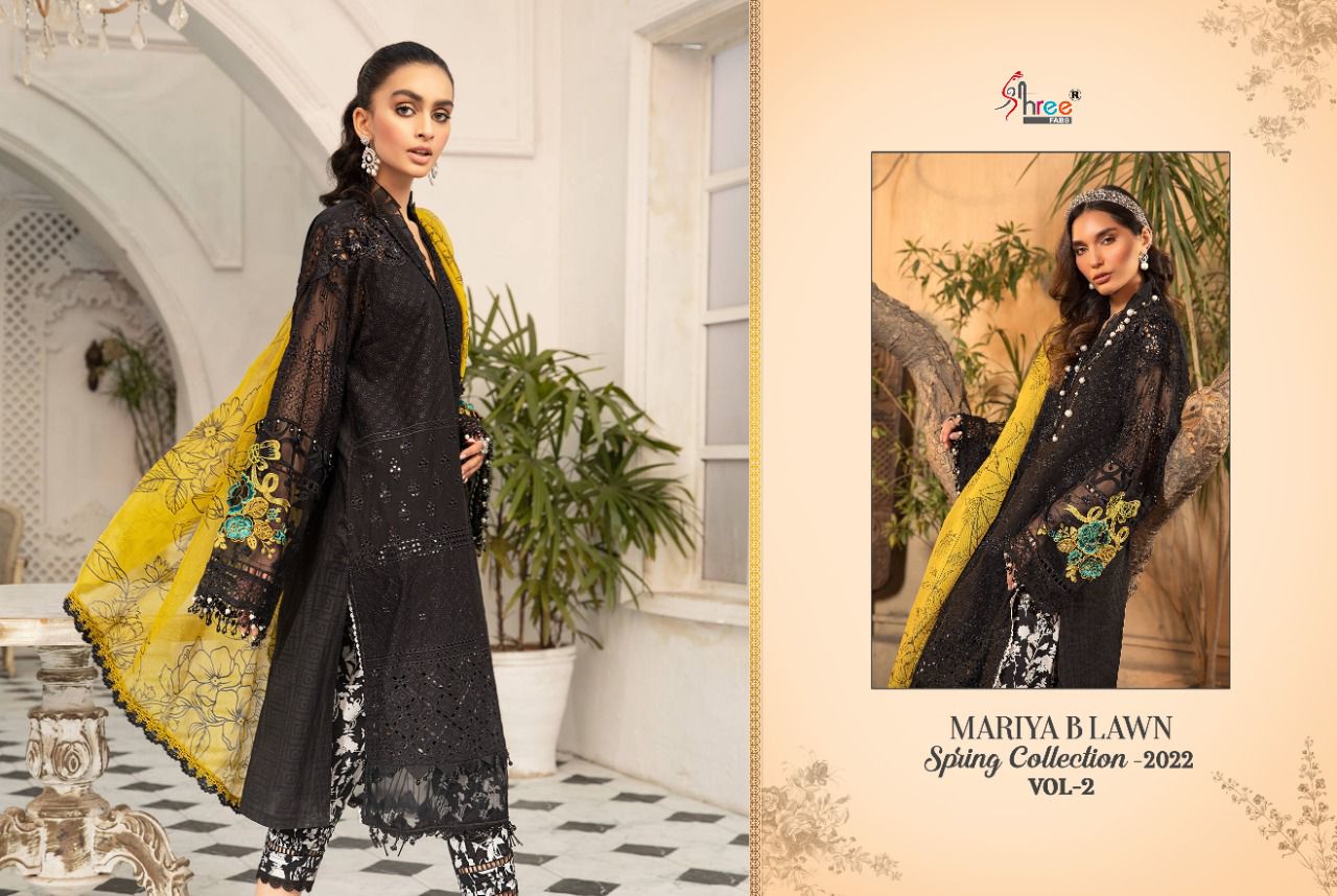 shree fab mariya b lawan  spring 2022 vol 02 cotton authentic fabric salwar suit with cotton dupatta catalog