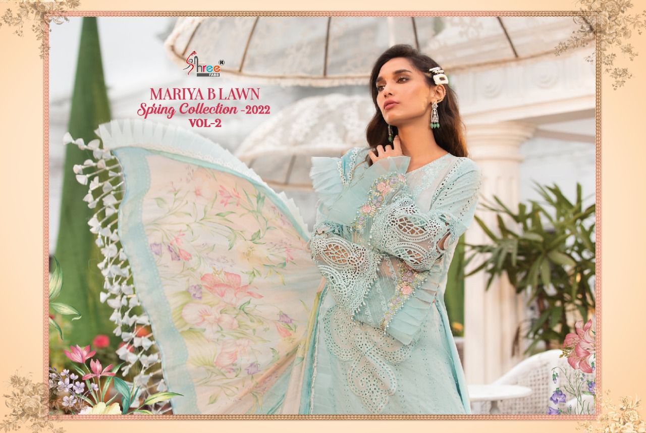 shree fab mariya b lawan  spring 2022 vol 02 cotton authentic fabric salwar suit with cotton dupatta catalog