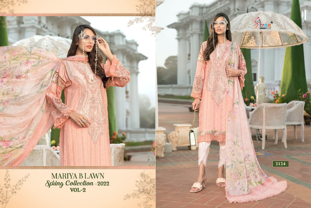 shree fab mariya b lawan  spring 2022 vol 02 cotton authentic fabric salwar suit with cotton dupatta catalog