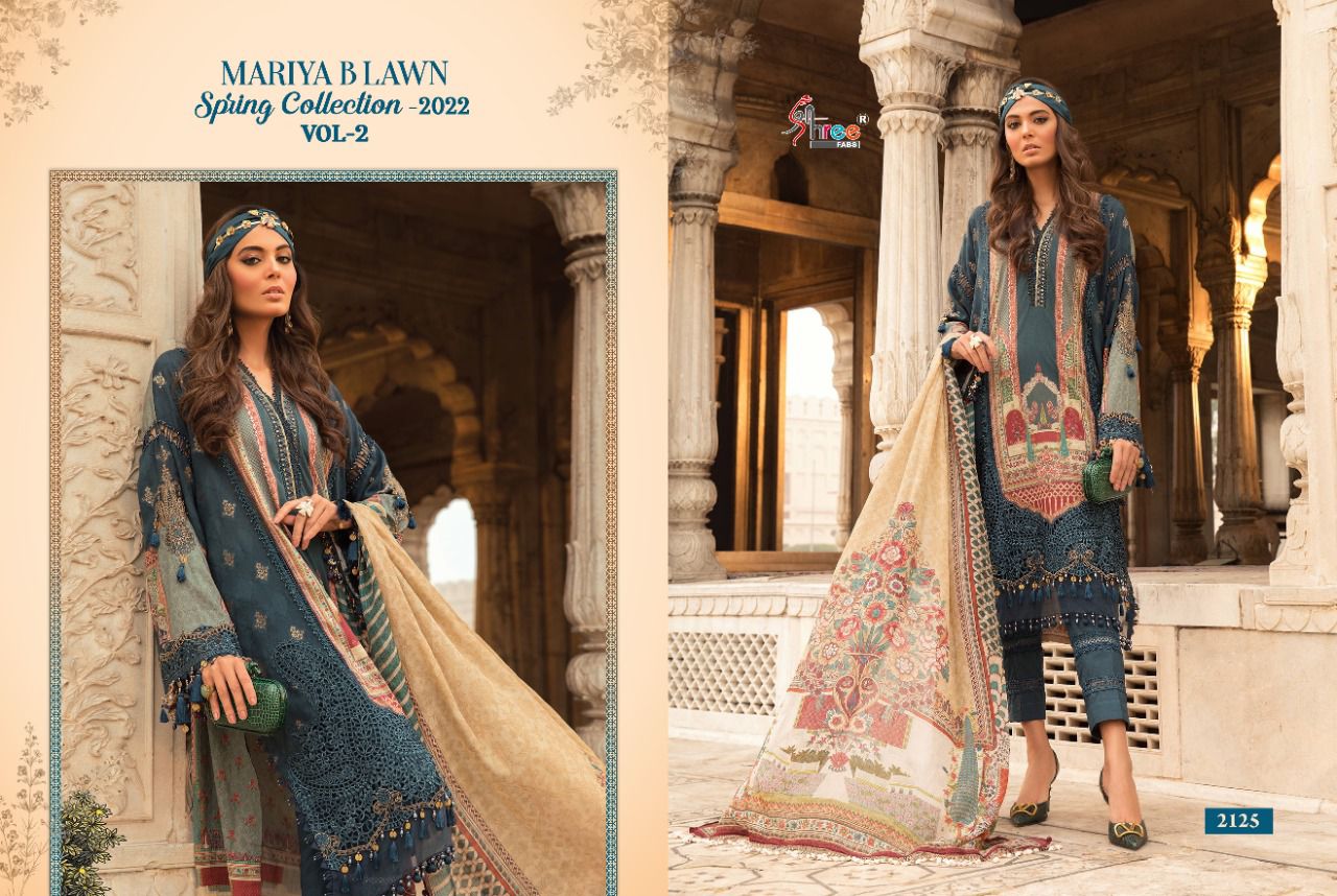 shree fab mariya b lawan  spring 2022 vol 02 cotton authentic fabric salwar suit with cotton dupatta catalog