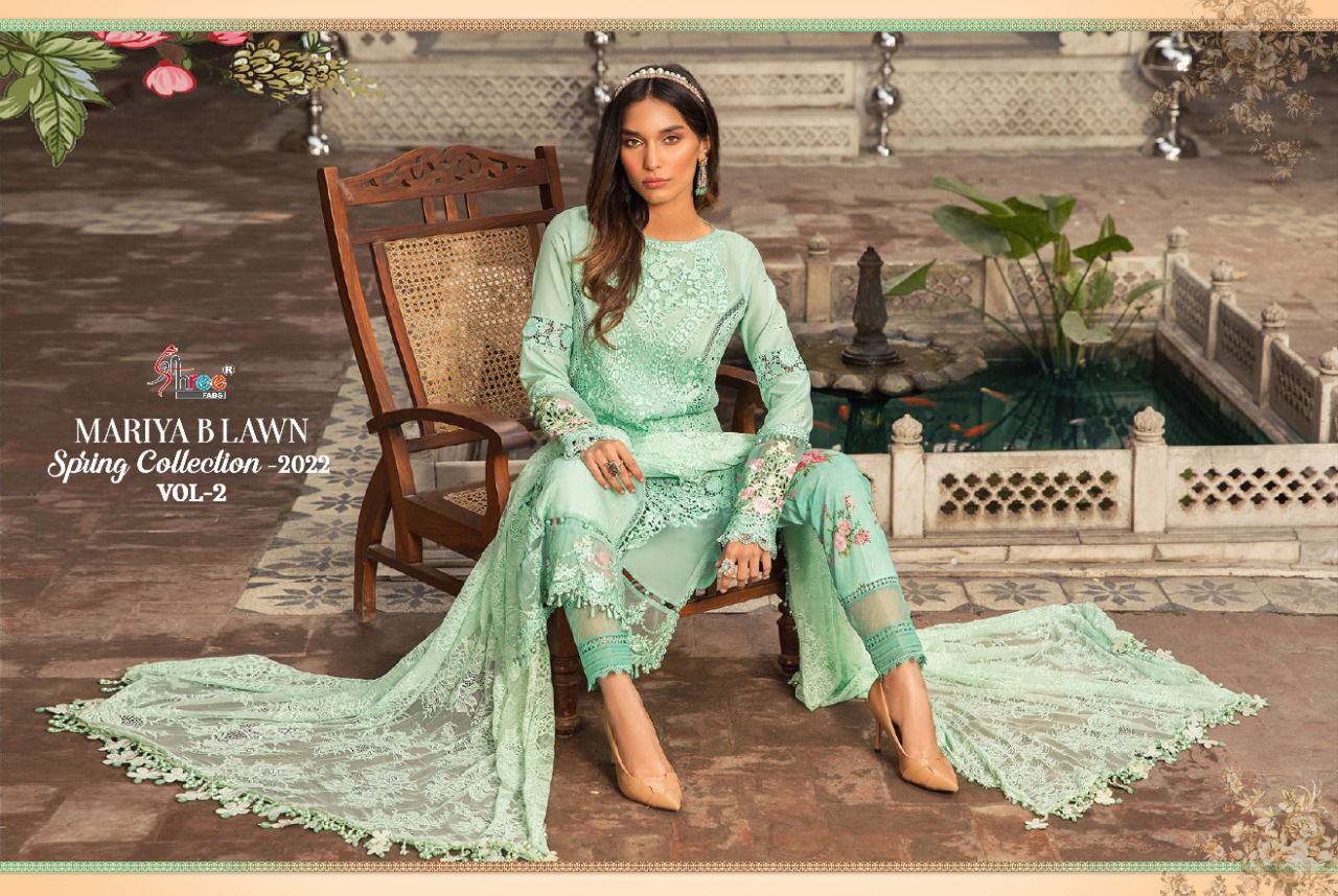 shree fab mariya b lawan  spring 2022 vol 02 cotton authentic fabric salwar suit with cotton dupatta catalog