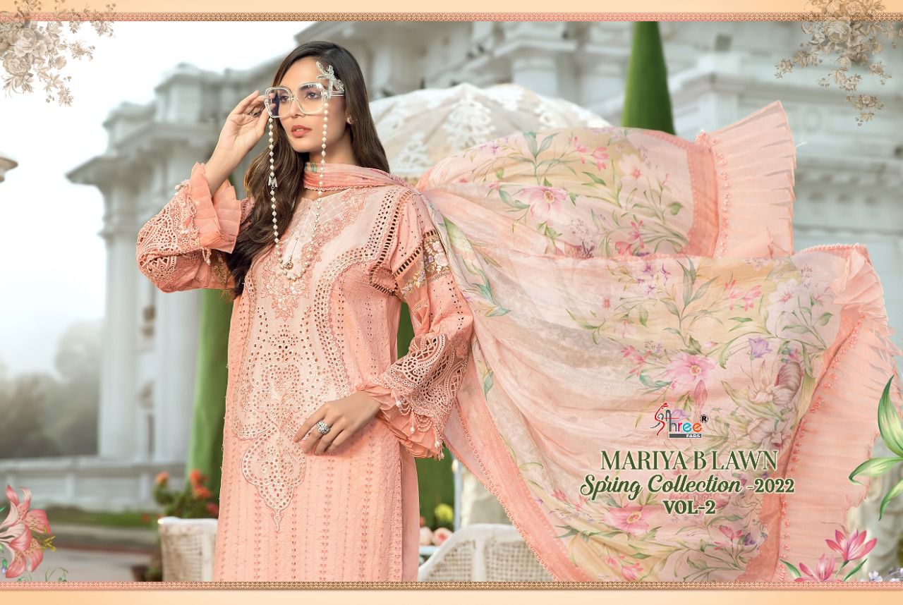 shree fab mariya b lawan  spring 2022 vol 02 cotton authentic fabric salwar suit with cotton dupatta catalog