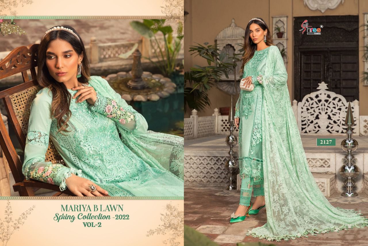 shree fab mariya b lawan  spring 2022 vol 02 cotton authentic fabric salwar suit with cotton dupatta catalog