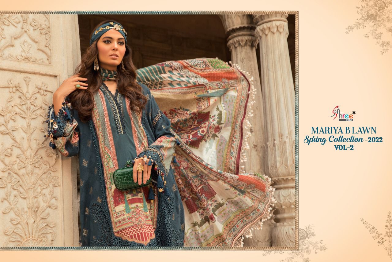 shree fab mariya b lawan  spring 2022 vol 02 cotton catchy look salwar suit with siffon dupatta catalog