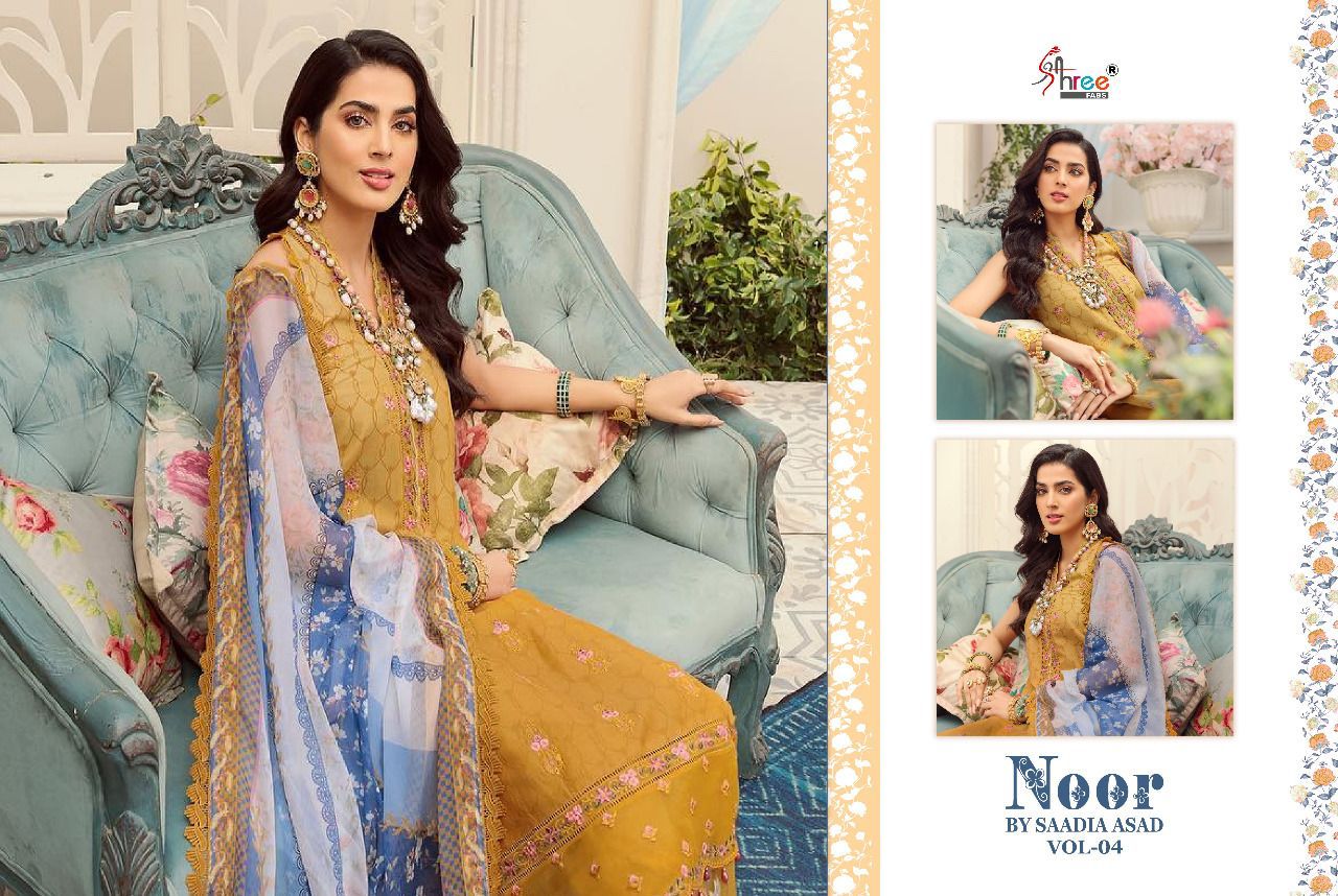 shree fab noor by saadia asad vol  04 cotton Authentic fabric salwar suit with cotton dupatta catalog