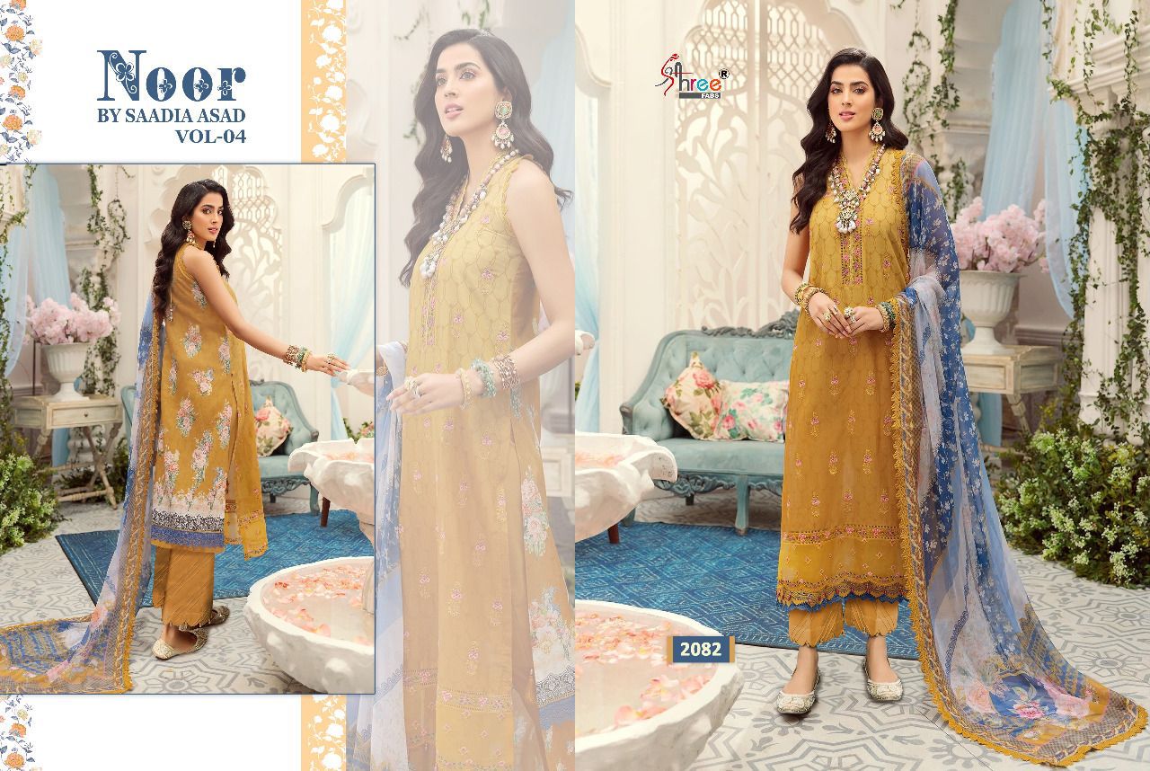 shree fab noor by saadia asad vol  04 cotton Authentic fabric salwar suit with cotton dupatta catalog