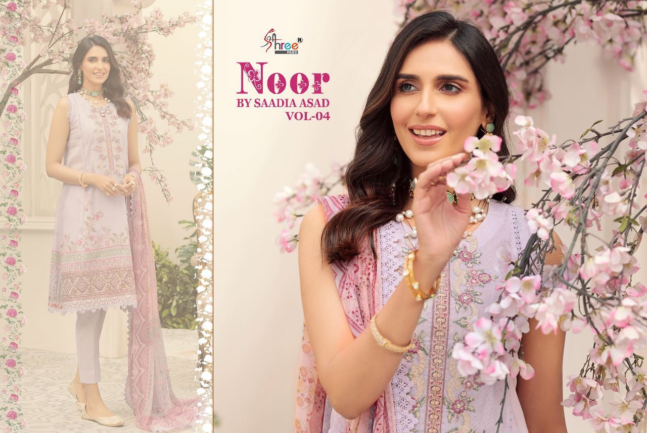 shree fab noor by saadia asad vol  04 cotton Authentic fabric salwar suit with cotton dupatta catalog