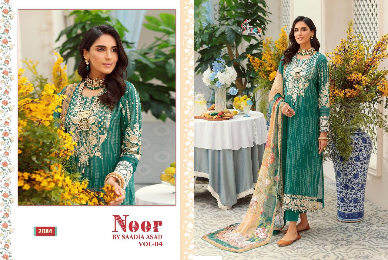 shree fab noor by saadia asad vol  04 cotton Authentic fabric salwar suit with cotton dupatta catalog