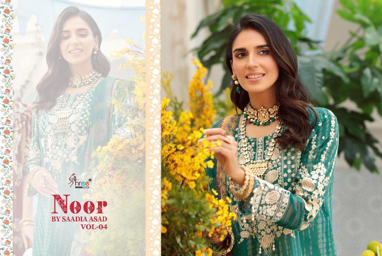 shree fab noor by saadia asad vol  04 cotton Authentic fabric salwar suit with cotton dupatta catalog