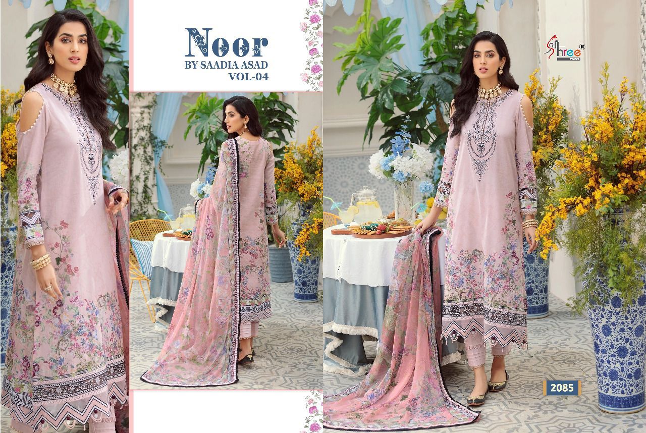 shree fab noor by saadia asad vol  04 cotton Authentic fabric salwar suit with cotton dupatta catalog