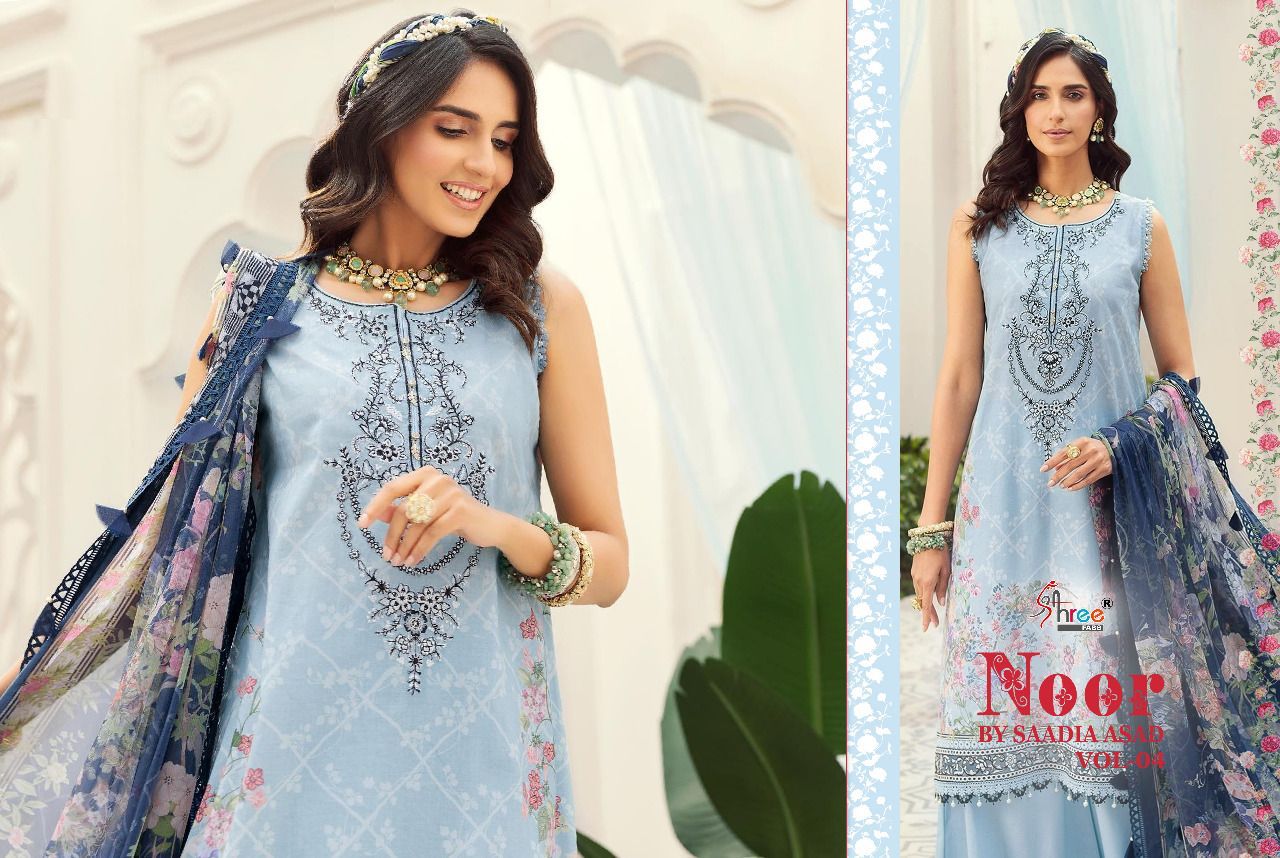 shree fab noor by saadia asad vol  04 cotton Authentic fabric salwar suit with cotton dupatta catalog