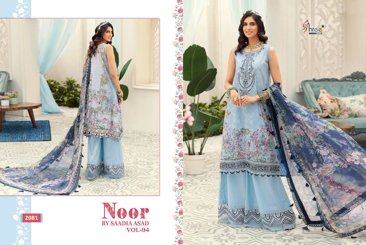 shree fab noor by saadia asad vol  04 cotton Authentic fabric salwar suit with cotton dupatta catalog