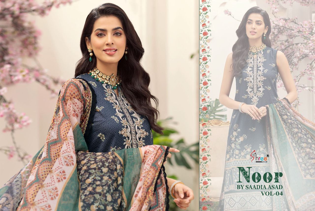 shree fab noor by saadia asad vol  04 cotton Authentic fabric salwar suit with cotton dupatta catalog