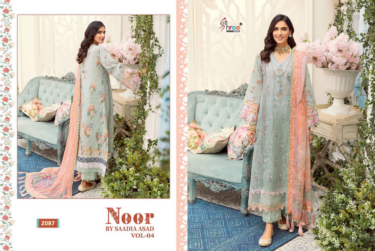 shree fab noor by saadia asad vol  04 cotton Authentic fabric salwar suit with cotton dupatta catalog