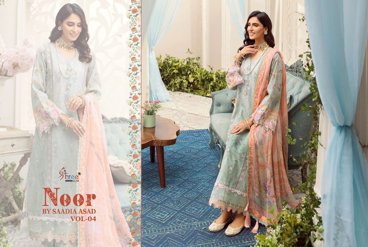 shree fab noor by saadia asad vol  04 cotton Authentic fabric salwar suit with cotton dupatta catalog