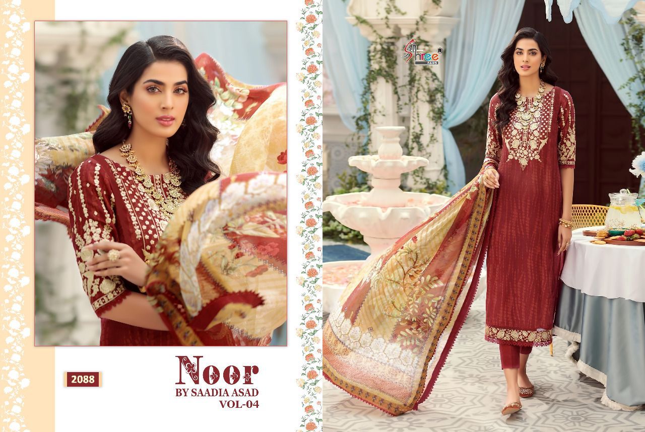 shree fab noor by saadia asad vol  04 cotton Authentic fabric salwar suit with cotton dupatta catalog