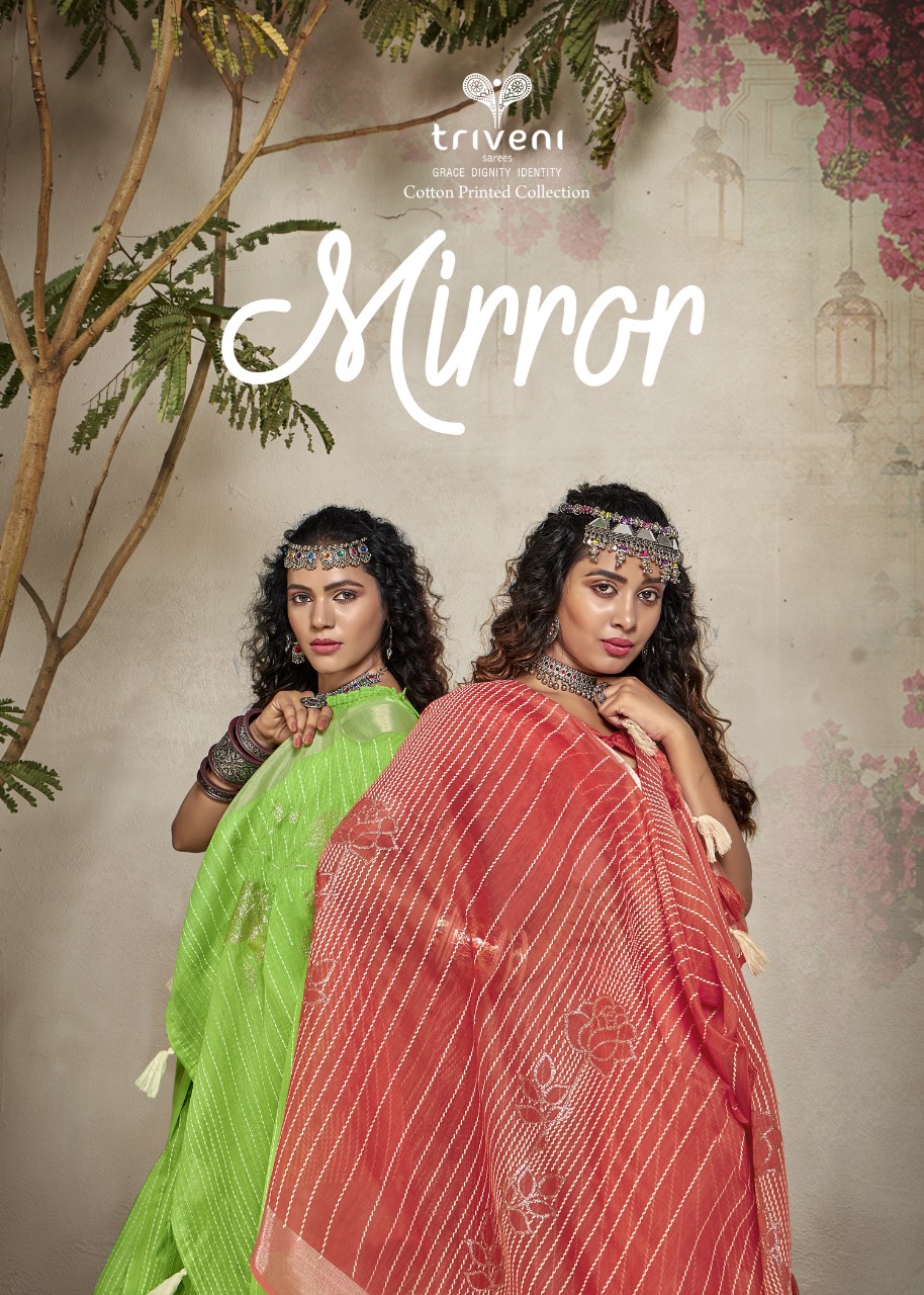 triveni saree mirror cotton elegant print saree catalog