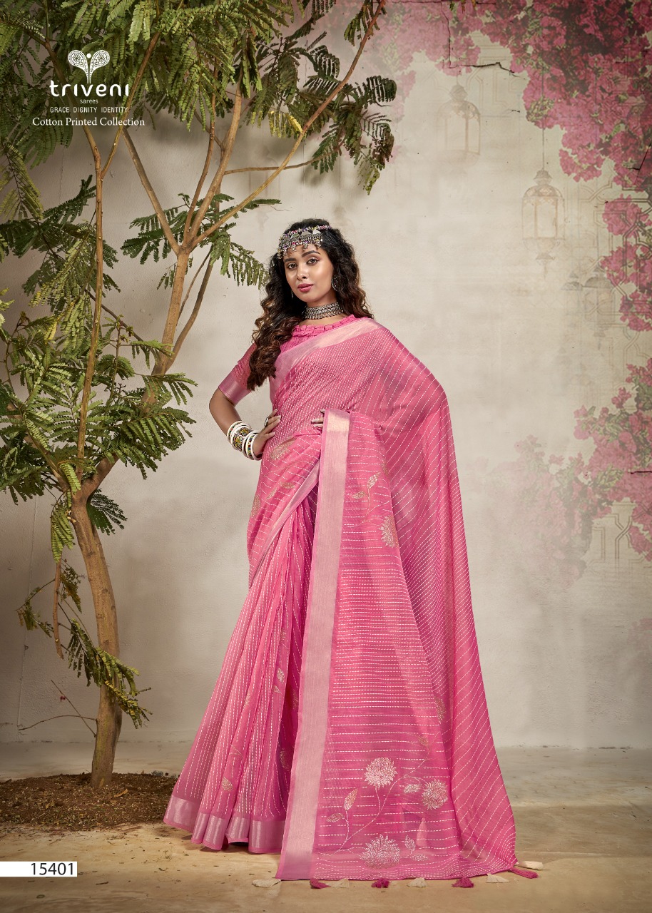 triveni saree mirror cotton elegant print saree catalog