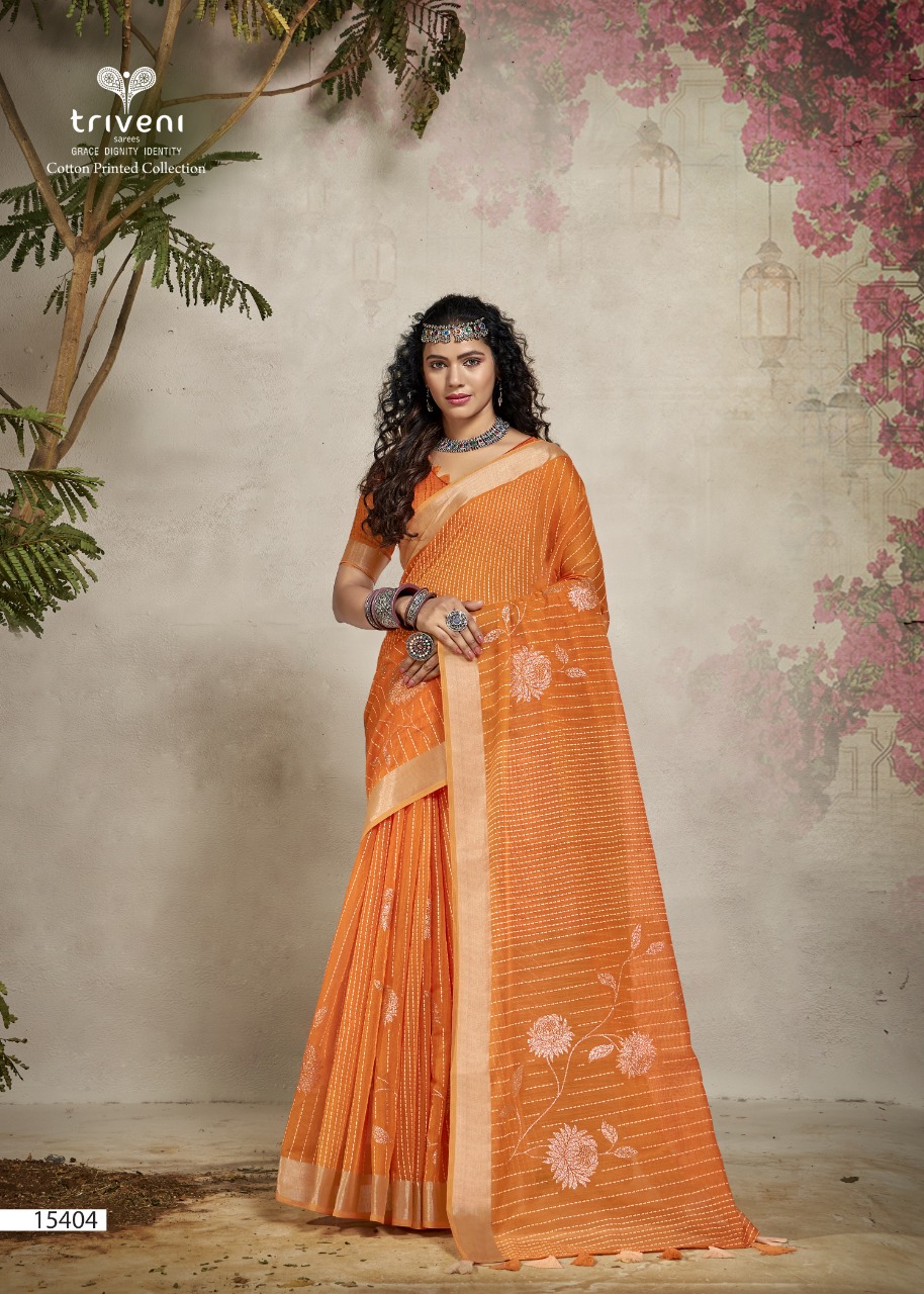 triveni saree mirror cotton elegant print saree catalog