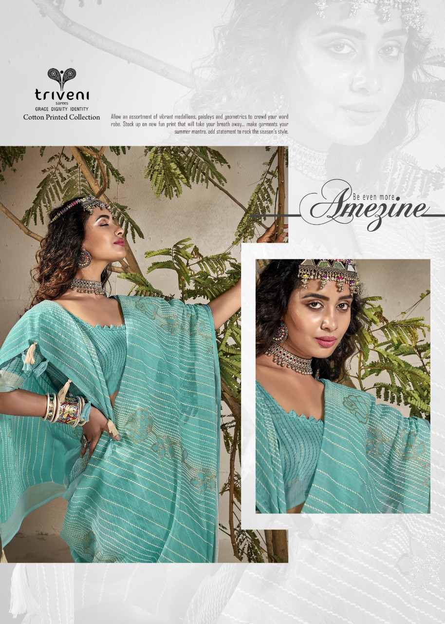 triveni saree mirror cotton elegant print saree catalog