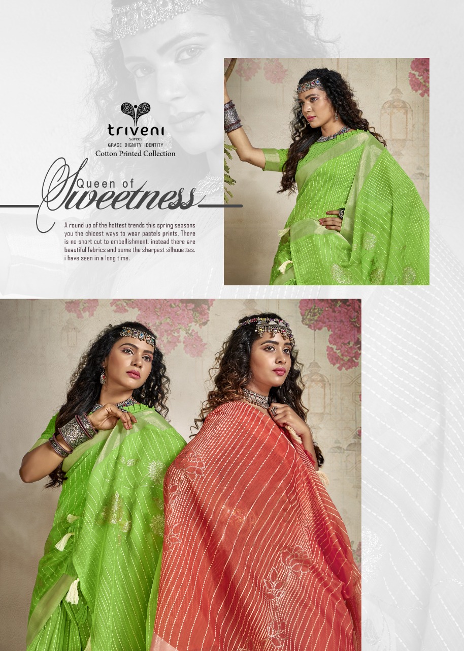 triveni saree mirror cotton elegant print saree catalog