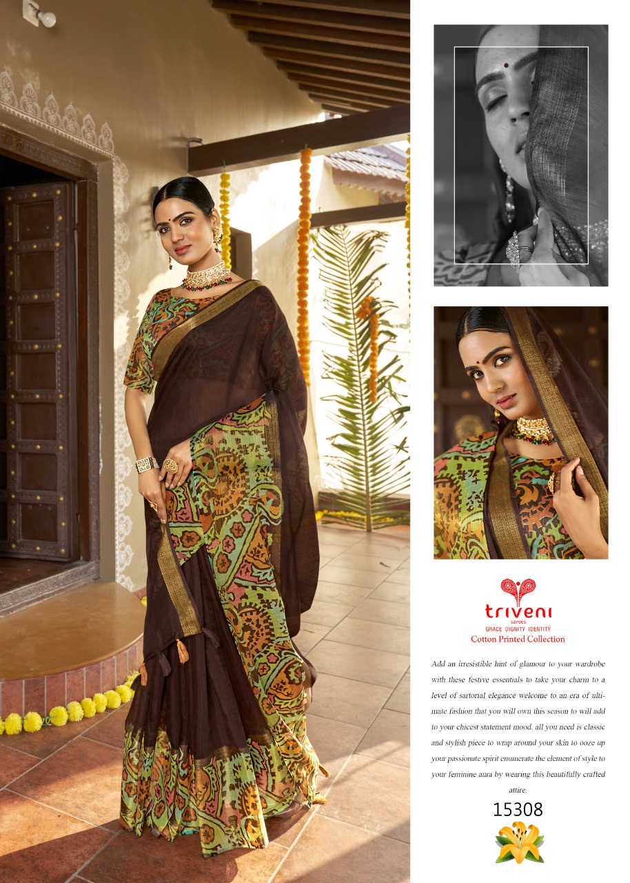 triveni saree sannidhi cotton elegant print saree catalog