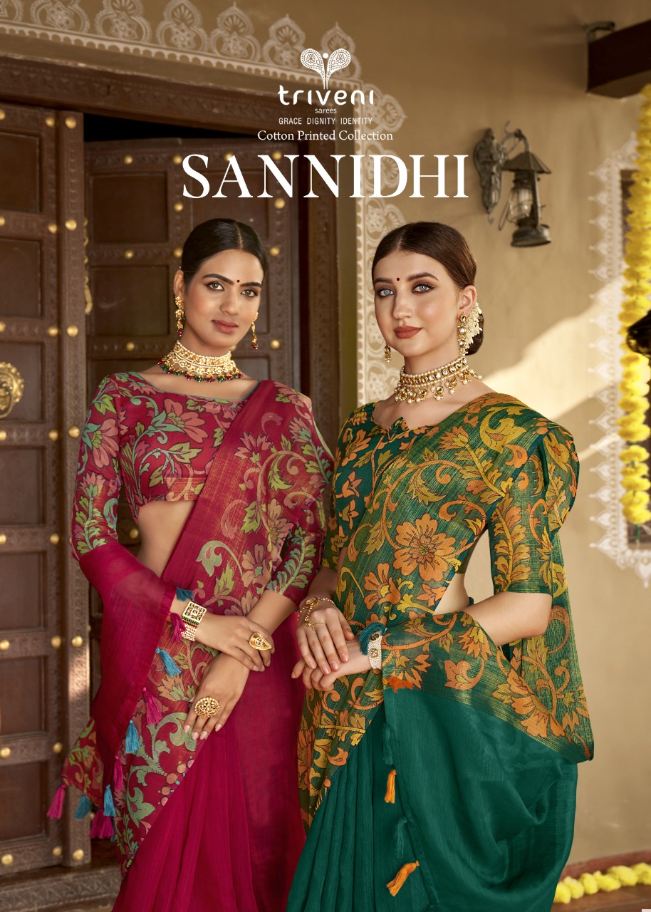 triveni saree sannidhi cotton elegant print saree catalog