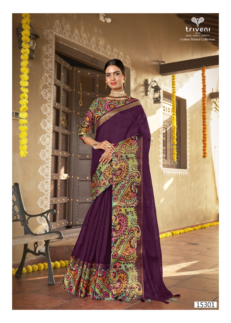 triveni saree sannidhi cotton elegant print saree catalog