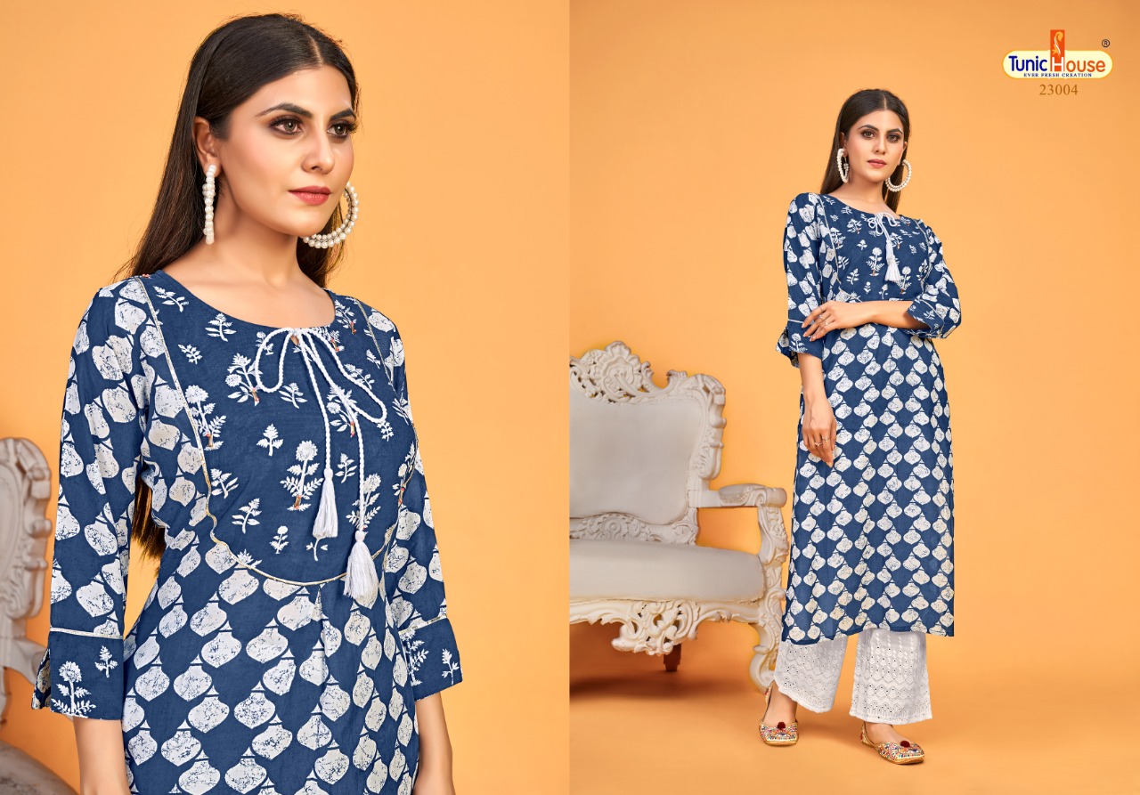 Tunic house blue sky viscose graceful look kurti with plazzo catalog