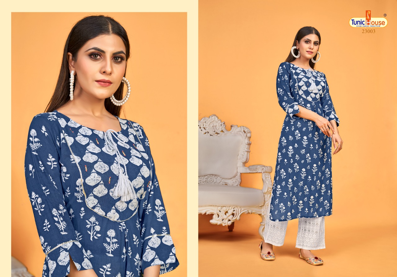 Tunic house blue sky viscose graceful look kurti with plazzo catalog