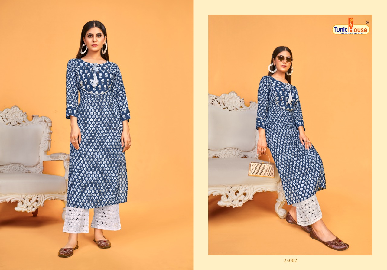 Tunic house blue sky viscose graceful look kurti with plazzo catalog