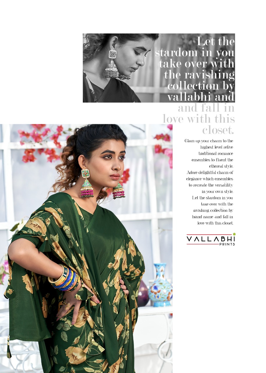 vallabhi Birds Fancy Crape Print georgette regal look saree catalog