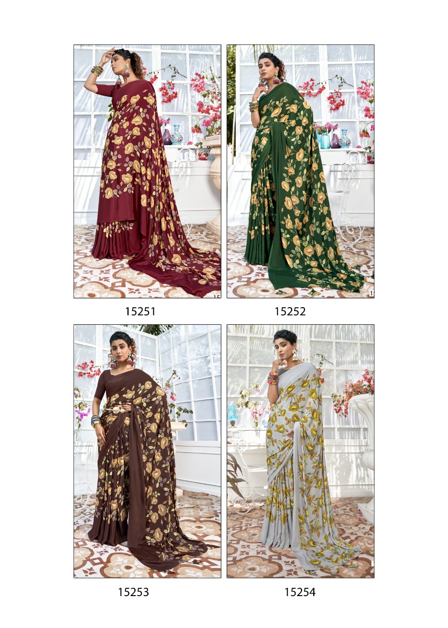 vallabhi Birds Fancy Crape Print georgette regal look saree catalog