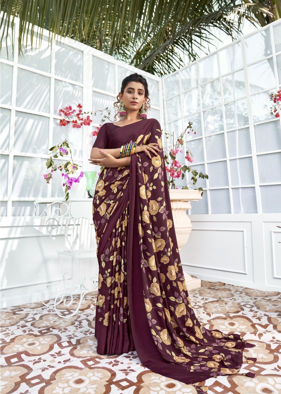 vallabhi Birds Fancy Crape Print georgette regal look saree catalog