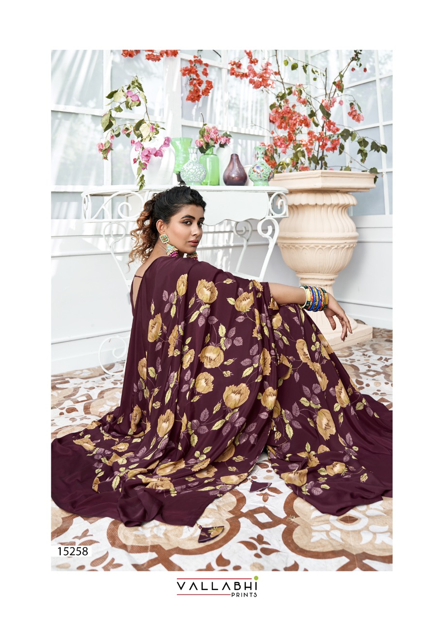 vallabhi Birds Fancy Crape Print georgette regal look saree catalog