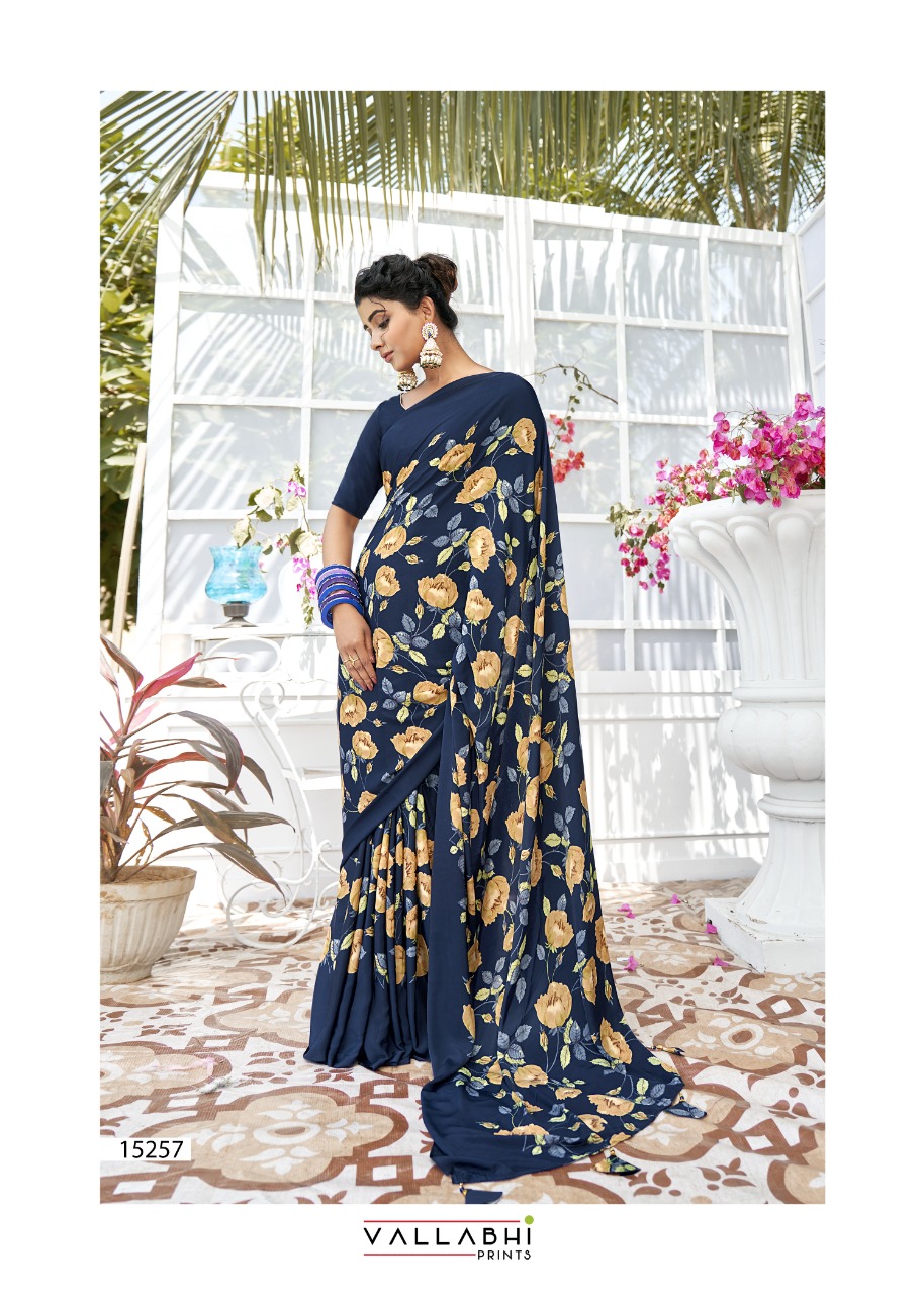 vallabhi Birds Fancy Crape Print georgette regal look saree catalog